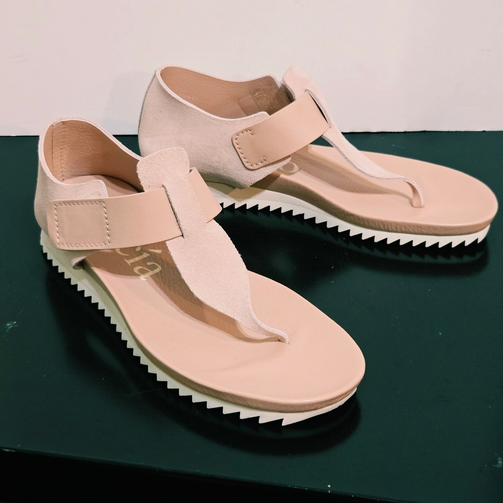 Pedro Garcia Jacqui Sandals 39/9 Nude Pink Suede Thong Modern Minimalist Leather